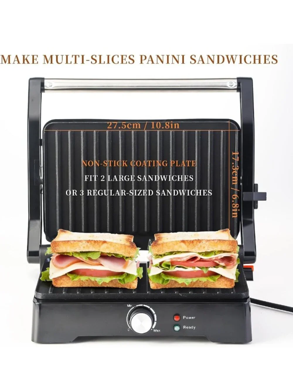 Versatile 3-in-1 Large Panini Press & Grill - Opens 180° for Perfect Sandwiches